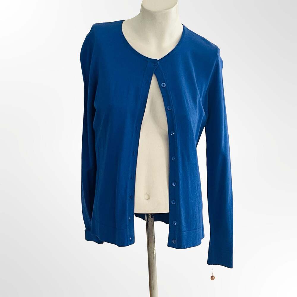 August Silk Classic Royal Blue Crew Neck Cardigan Sweater