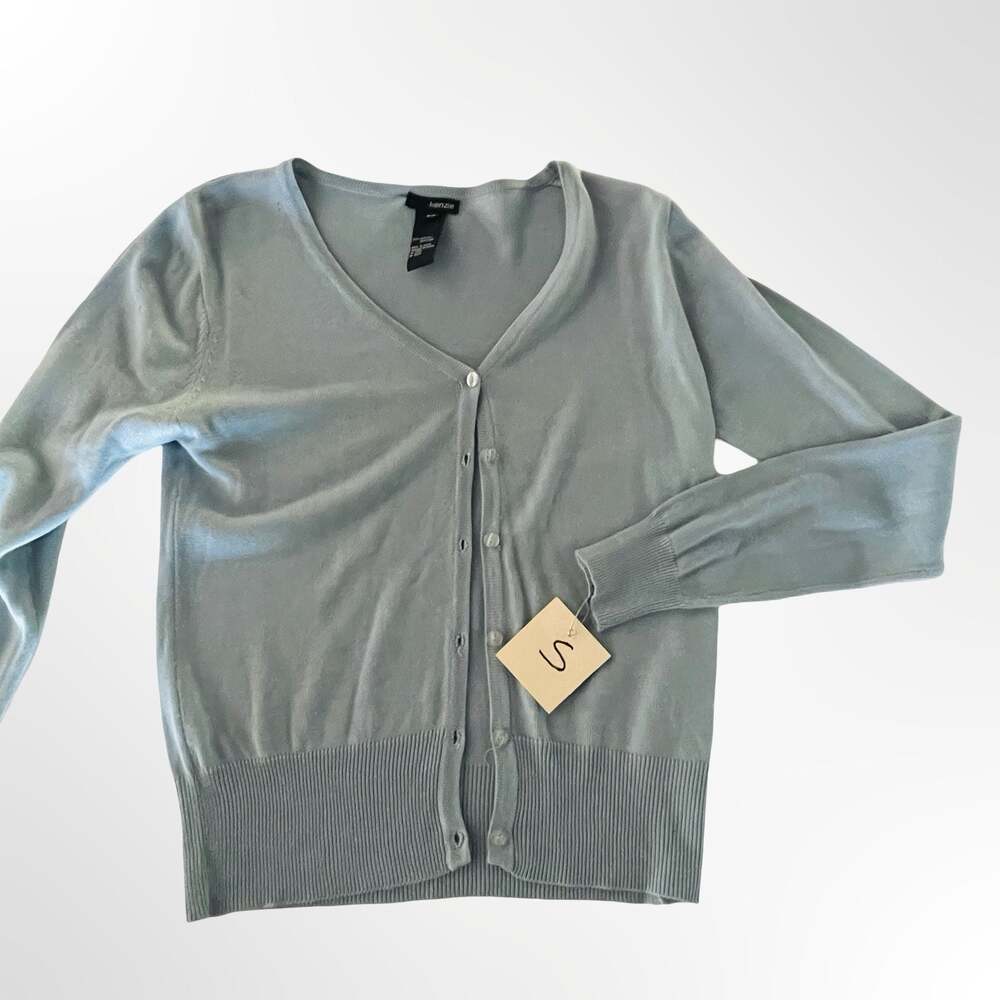 Kenzie Women's Light Blue V-Neck Button-Front Knit Cardigan Sweater Size Small