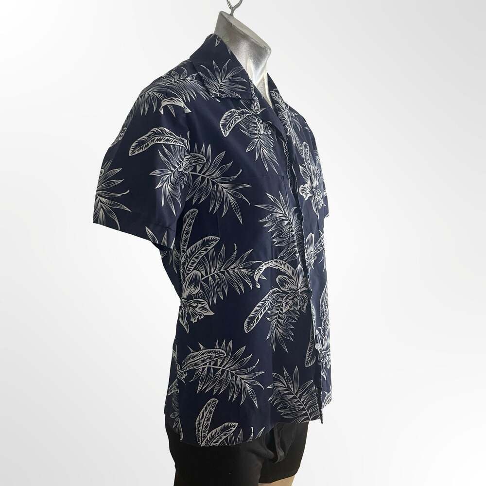 Men's Navy Tropical Floral Short Sleeve Camp Collar Shirt