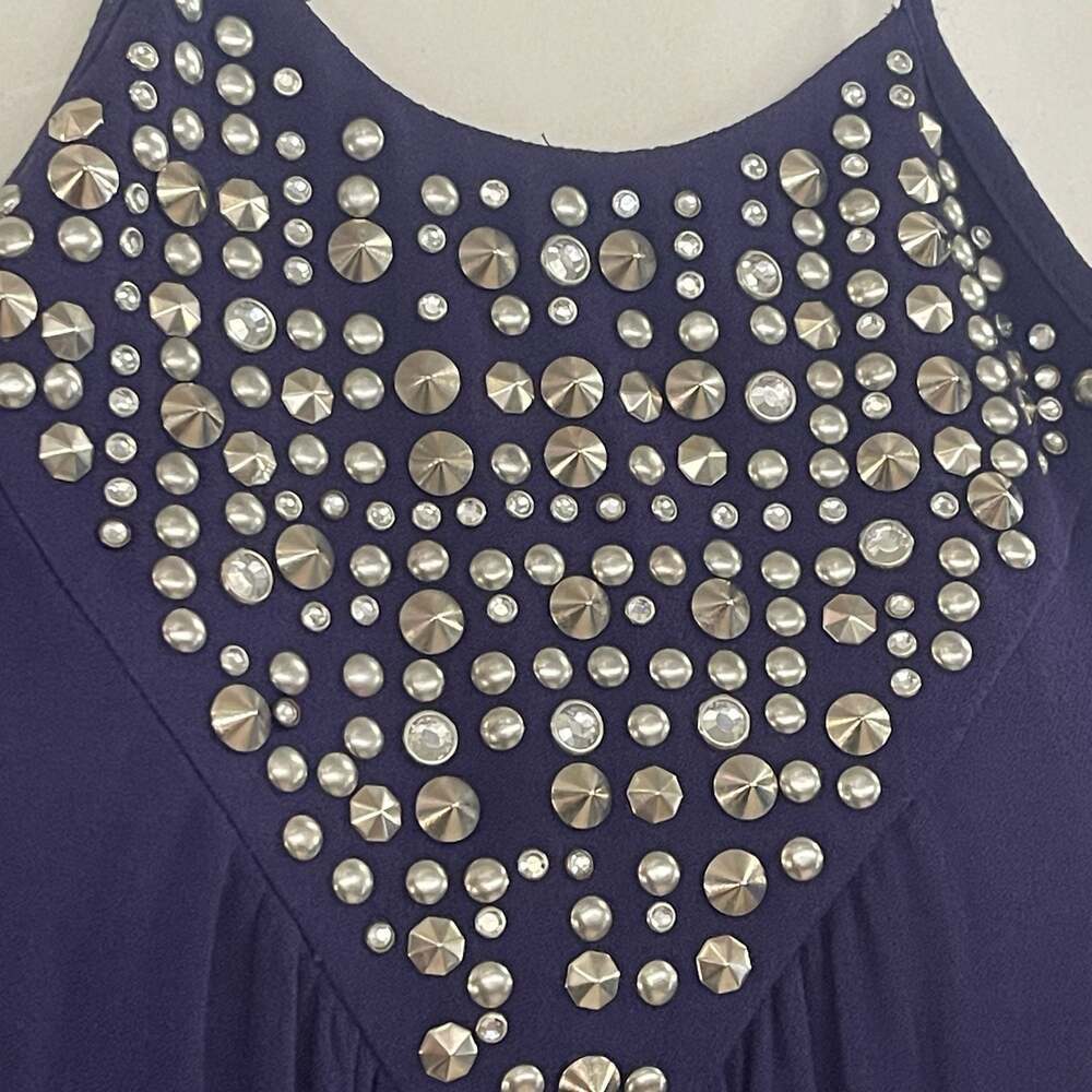 Rebecca Taylor Navy Embellished Halter Cami Swing Tank Top