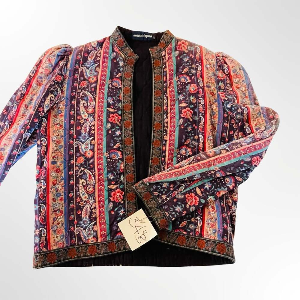Vintage Floral Quilted Open Front Jacket