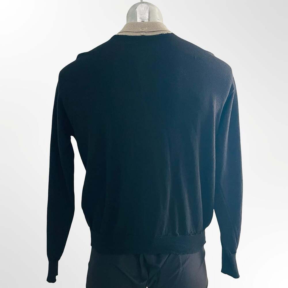 Leonardo Strassi Vintage Black V-Neck Layered Look Knit Sweater