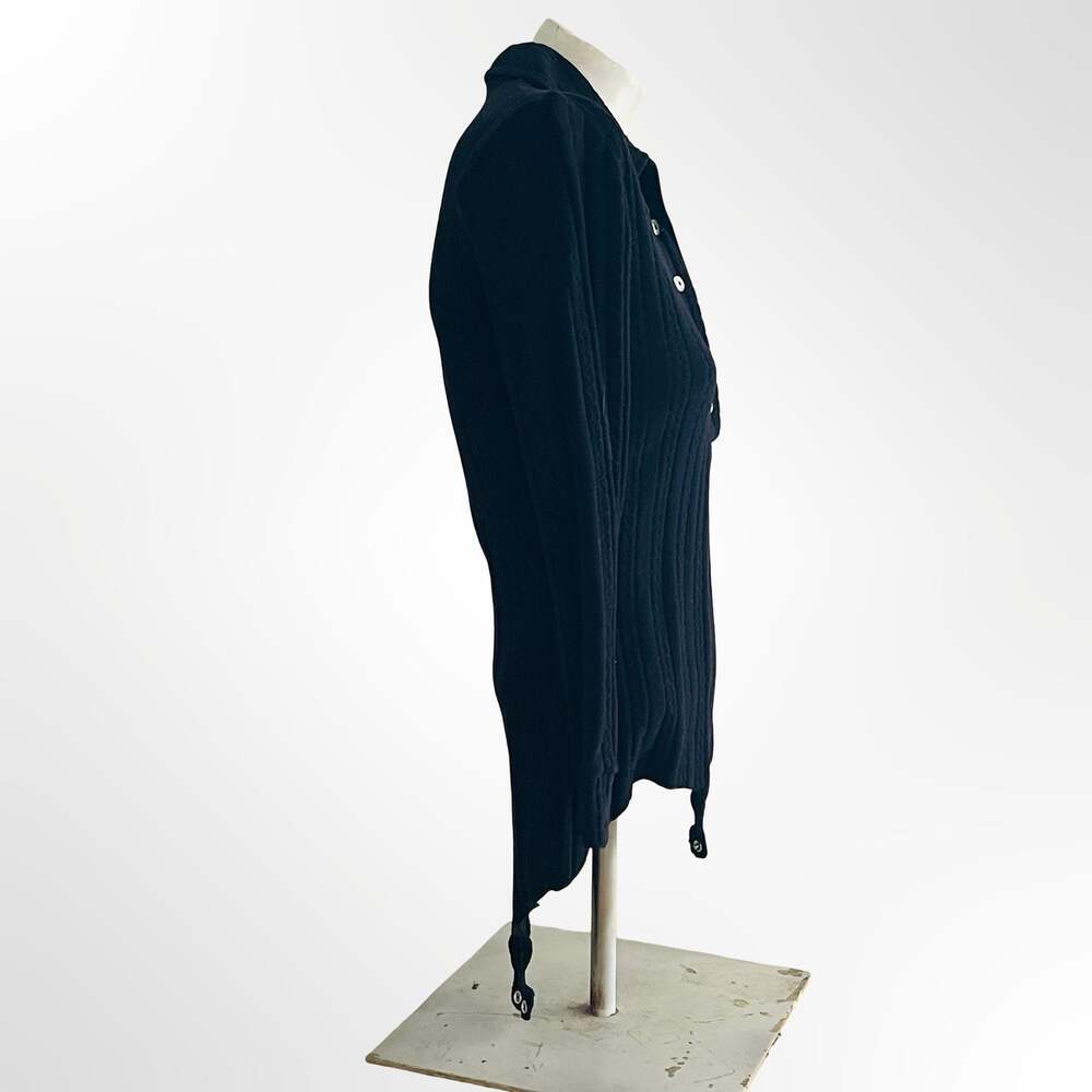 Vintage Black Ribbed Knit Long Sleeve Polo Collar Bodysuit