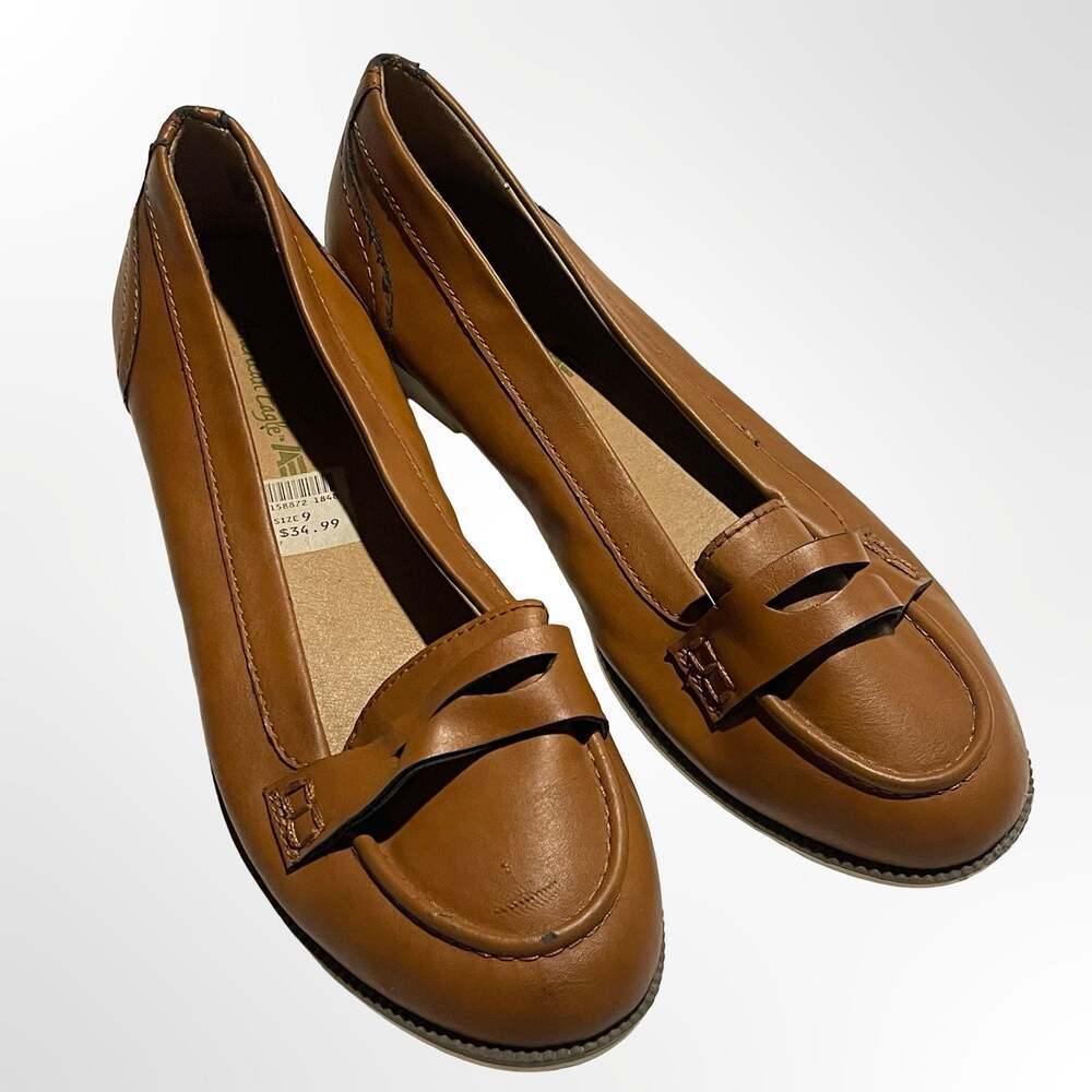 American Eagle Women's Tan Faux Leather Penny Loafers