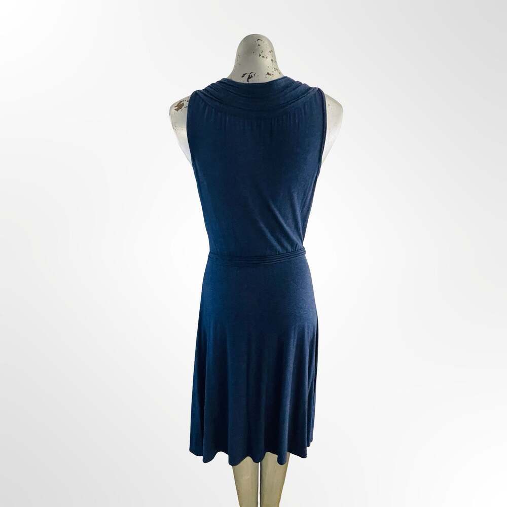 Max Studio Blue Sleeveless Rayon Spandex Pleated Neck A-Line Dress Size L