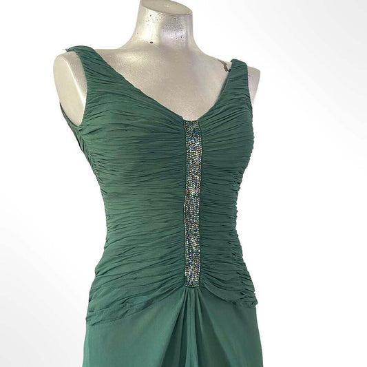 Niteline Women's Emerald Green 100% Silk Beaded Evening Gown, Size 4