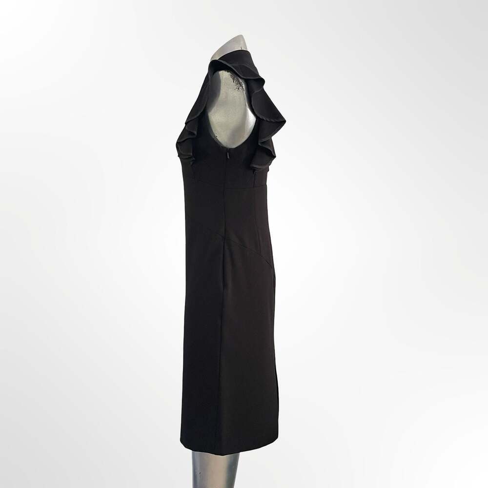Black Halo Women's Black V-Neck Ruffle Sleeve Sheath Midi Dress