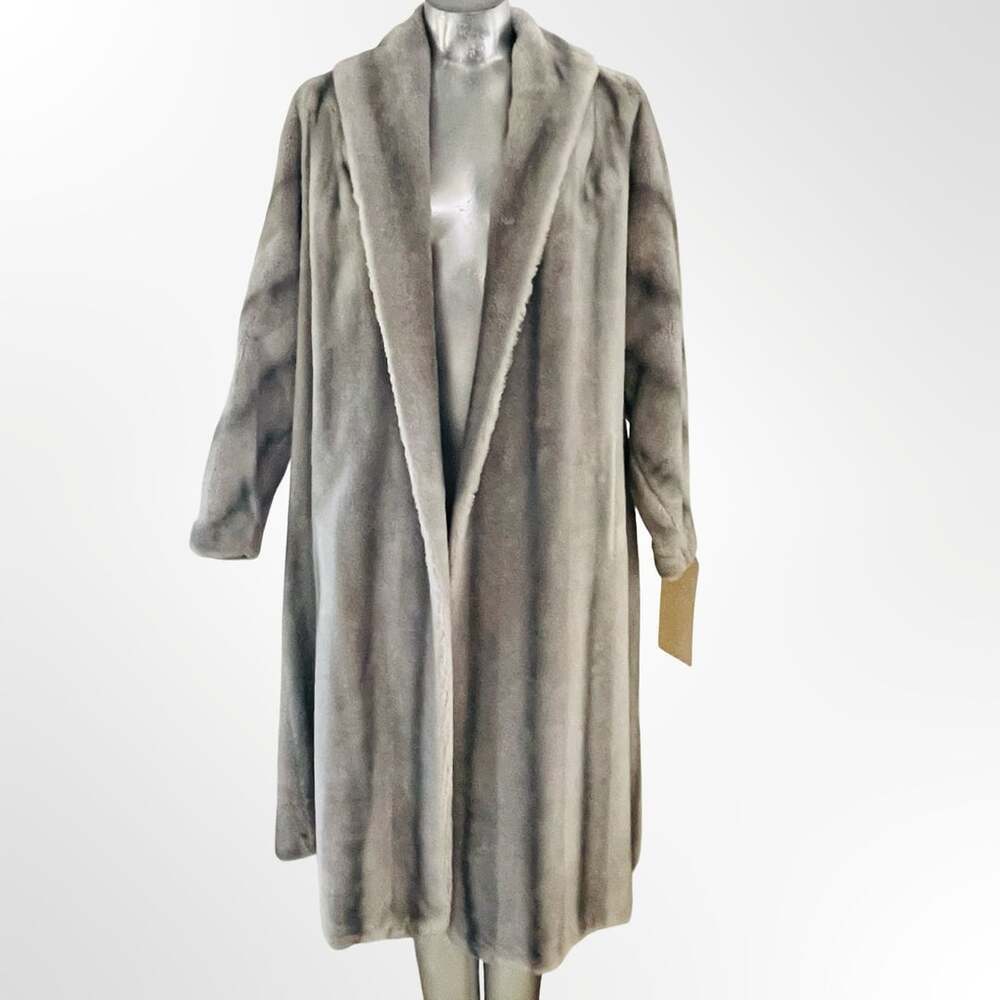 Vintage La France Roma Simulated Fur Long Coat Shawl Collar Blue Gray