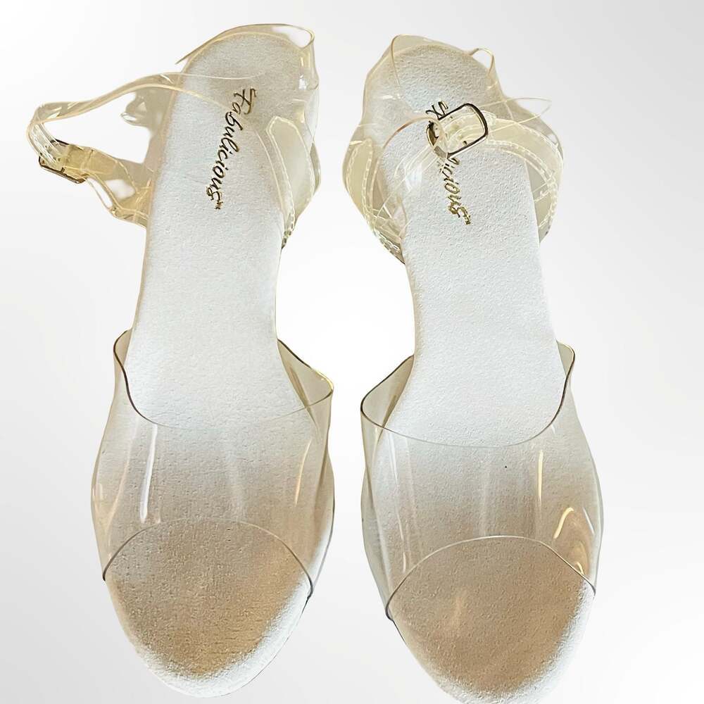 Fabulicious Belle-308 Clear Ankle Strap Kitten Heel Sandals