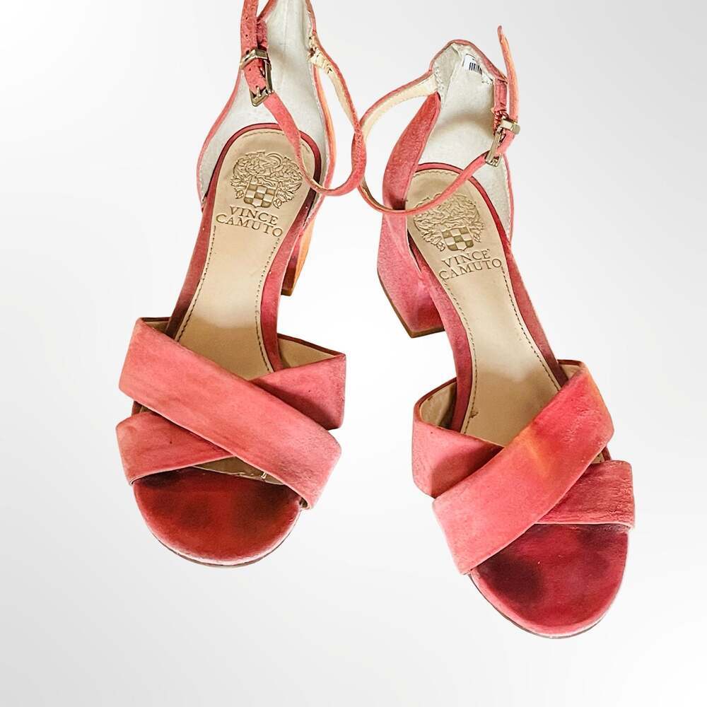 Vince Camuto Florrie Pink Suede Cross-Strap Block Heel Sandals