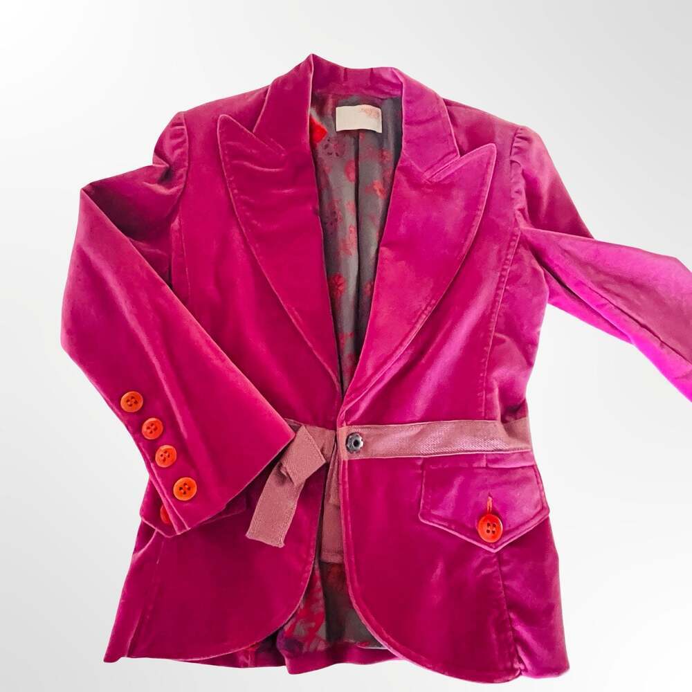 Samantha Treacy Women's Hot Pink Velvet Blazer Jacket with Floral Lining
