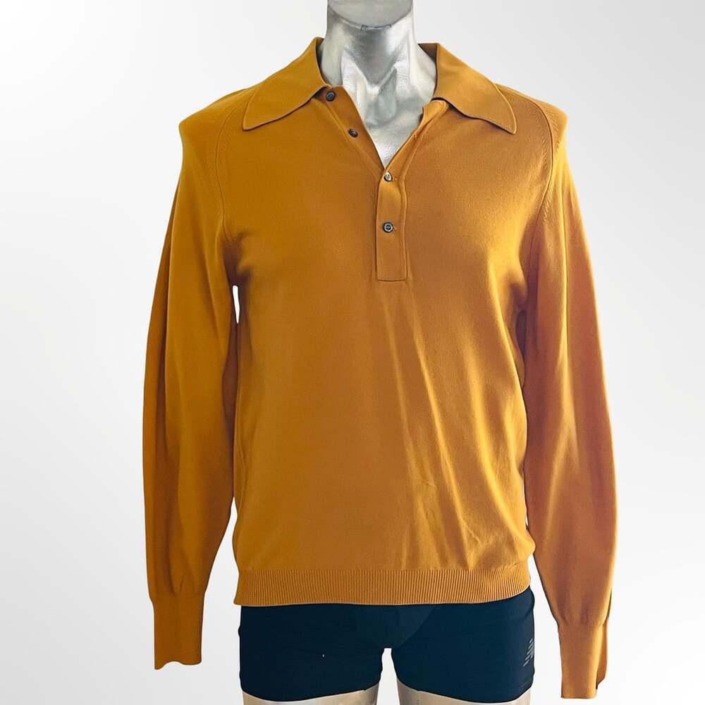 Vintage Puritan Ban-Lon Full Fashioned Knit Polo Sweater Mustard Men's Medium