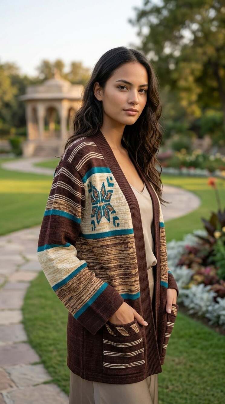 Monarch Knits Vintage Aztec Pattern Open Front Cardigan Sweater