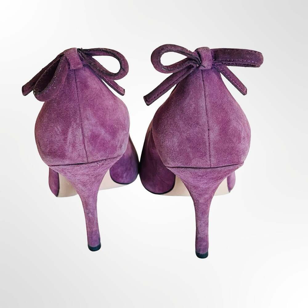 Joan & David Purple Suede Pointed-Toe Heels with Bow Detail