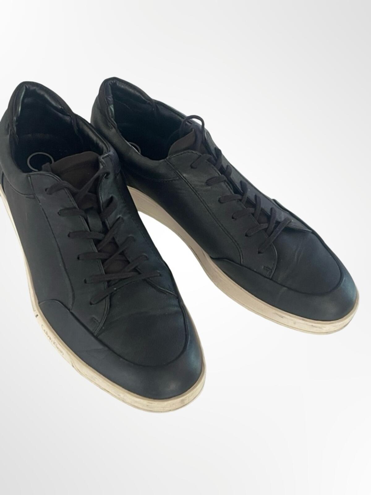 Calvin Klein Men's Black Low-Top Leather Sneakers in size 10