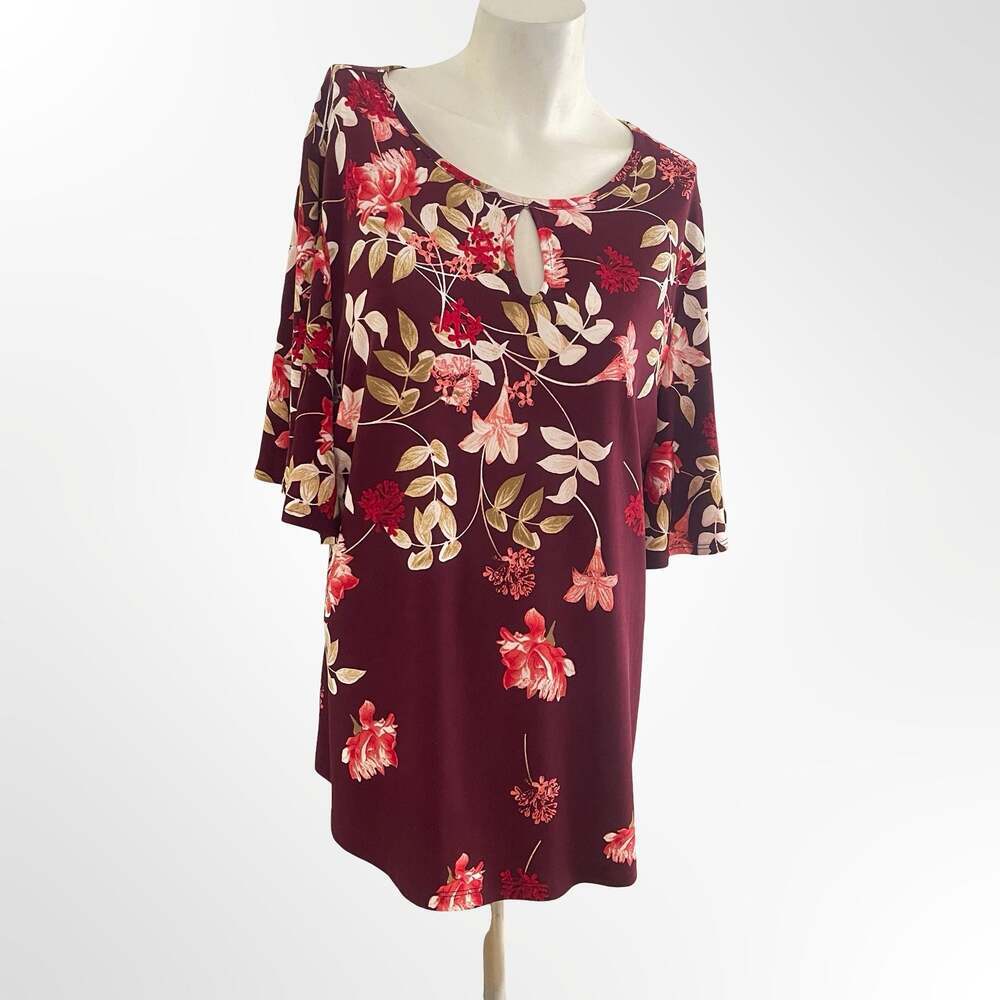Charter Club Womens L Red Combo Printed Blouse Top
