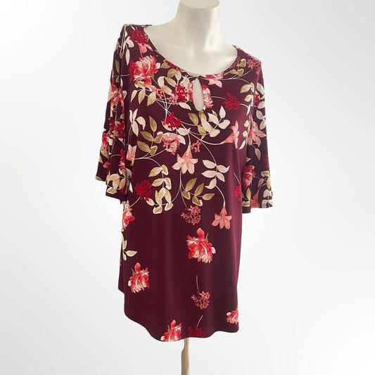 Charter Club Womens L Red Combo Printed Blouse Top