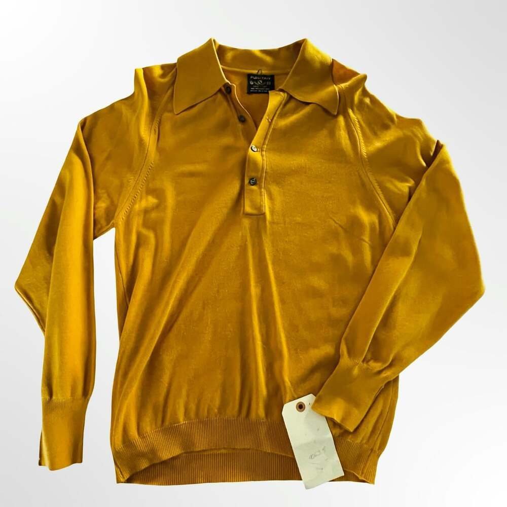 Vintage Puritan Ban-Lon Full Fashioned Knit Polo Sweater Mustard Men's Medium