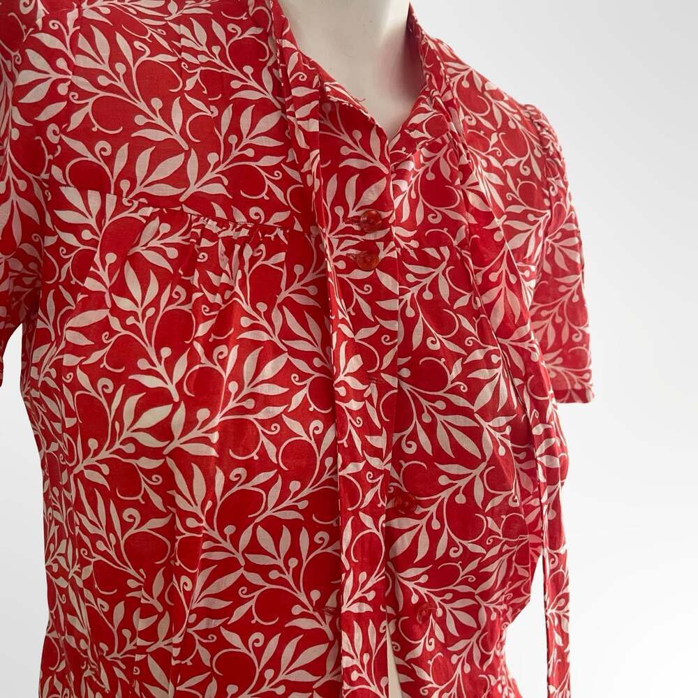 Red Printed Summer Top with neck tie feature