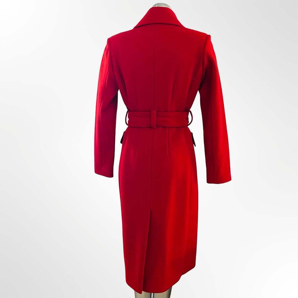 Vintage Red Wool Belted Long Trench Coat