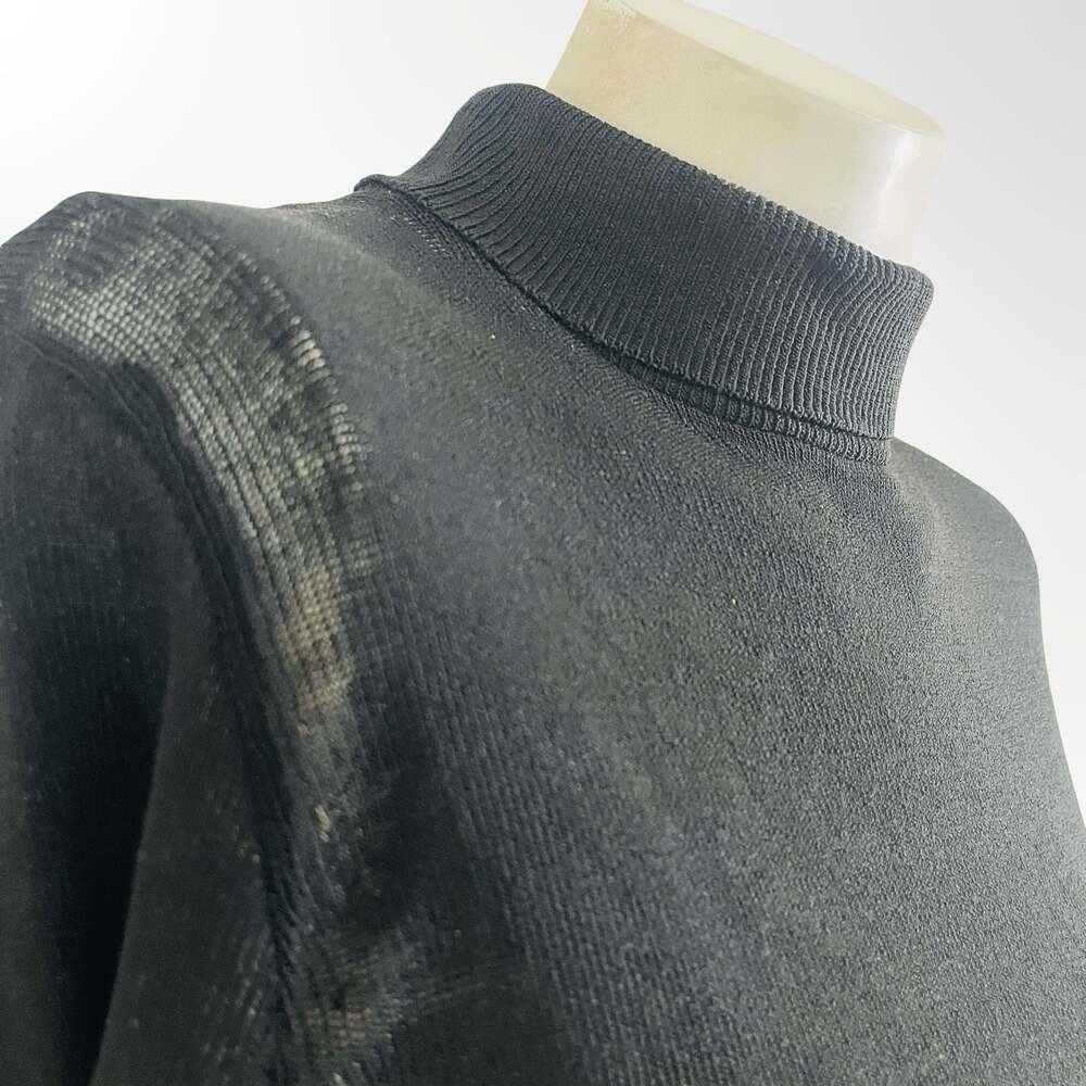 Black Short Sleeve Mock Neck Ribbed Knit Top