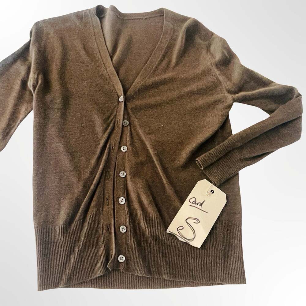 Unbranded Brown V-Neck Long Sleeve Button-Front Lightweight Cardigan Sweater