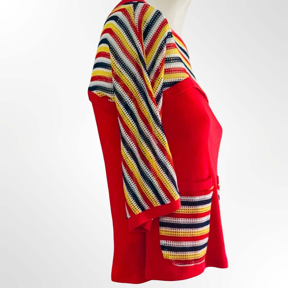 Vintage 1970s Naulover Red Mesh Stripe Pocket Mod Top XS