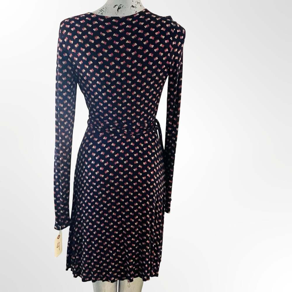 Long Sleeve Scalloped Rosebud Faux Wrap Dress