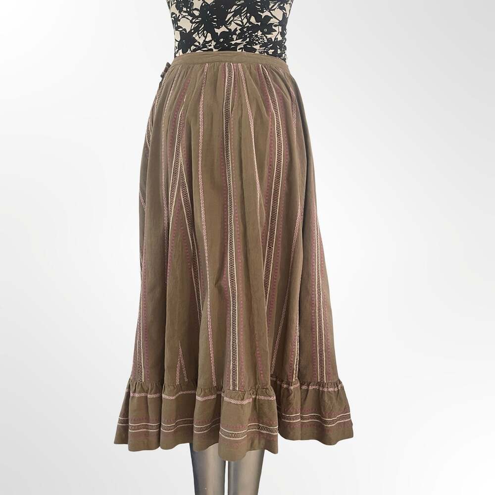 Sottana by David Lohman Vintage Brown Striped Cotton Midi Skirt