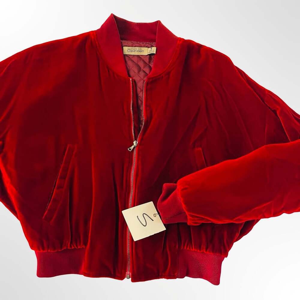 Vintage Calvin Klein Red Velvet Cropped Bomber Jacket