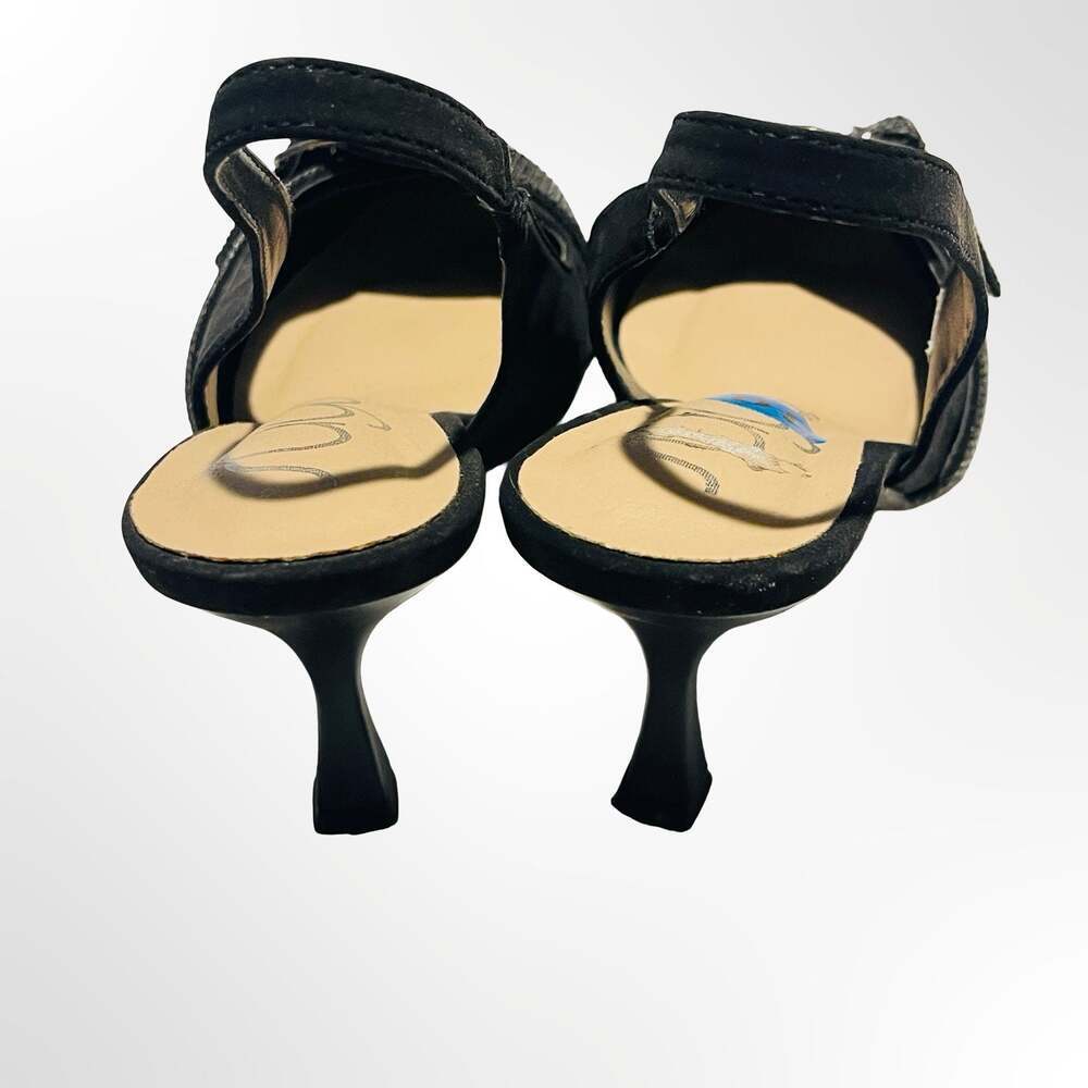 Sugar Black Suede Rhinestone Buckle Slingback Kitten Heels