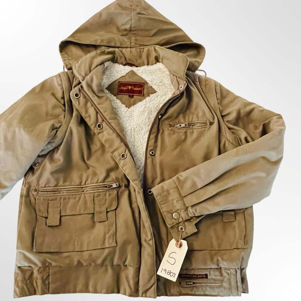 Sergio Valente Vintage Women's Khaki Sherpa Lined Utility Jacket Size S