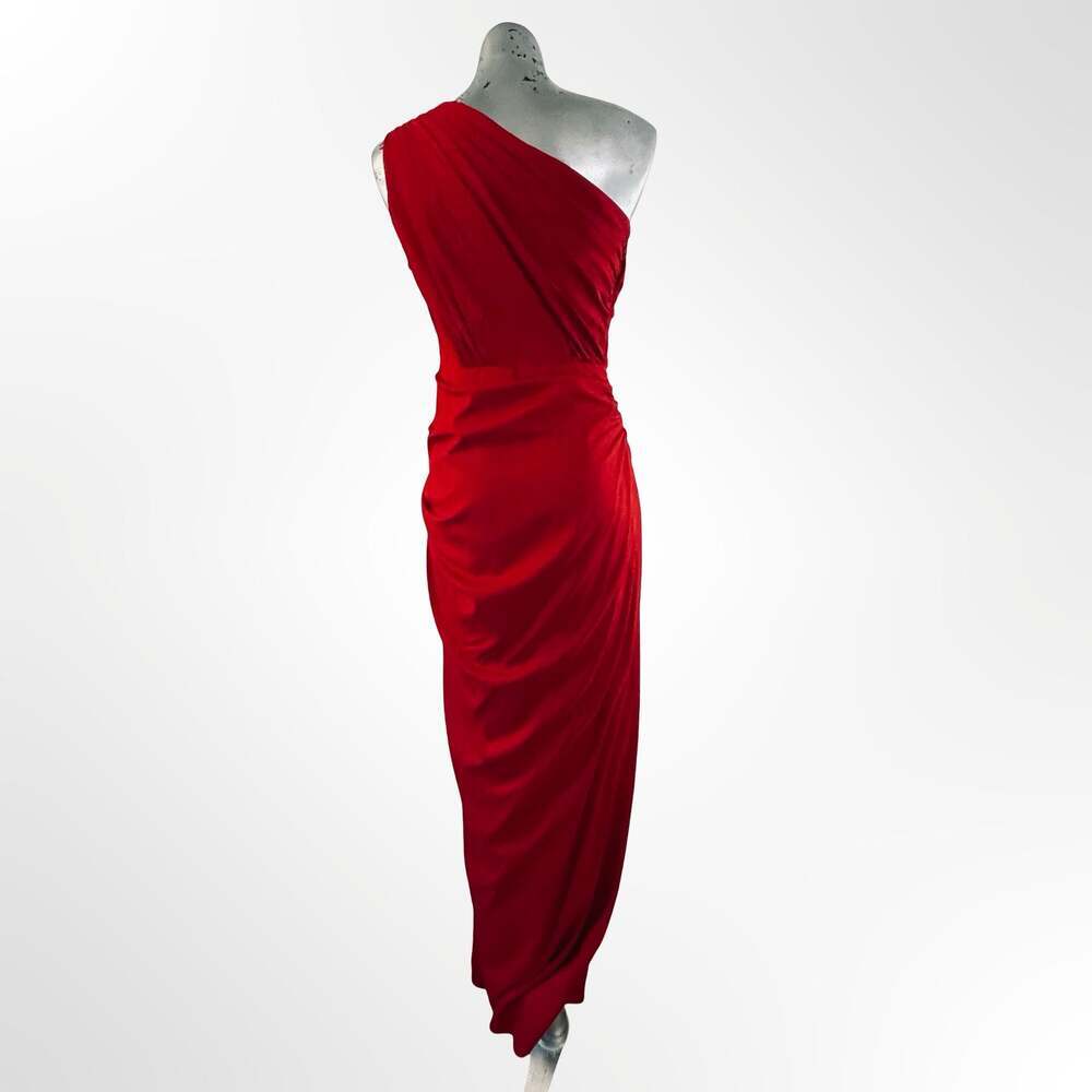 Tadashi Shoji One-Shoulder Ruched Draped Evening Gown