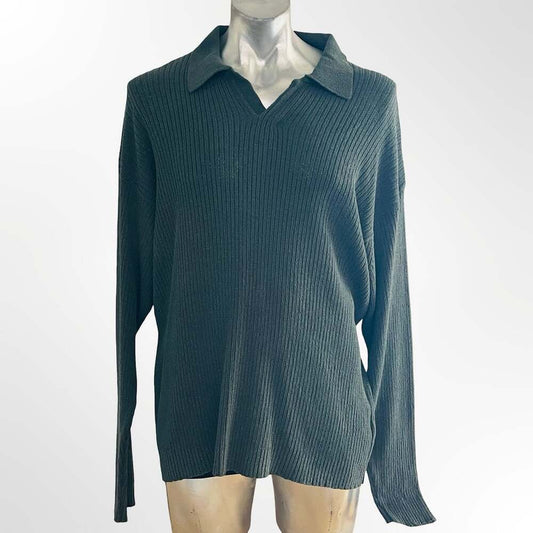 Vintage C.P. Company Full Rib Knitted Cotton Long Sleeve Polo Sweater