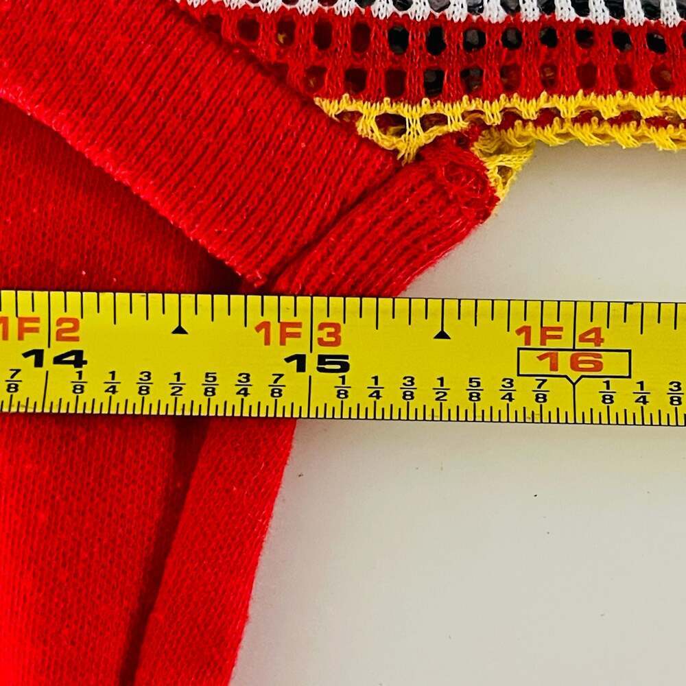 Vintage 1970s Naulover Red Mesh Stripe Pocket Mod Top XS