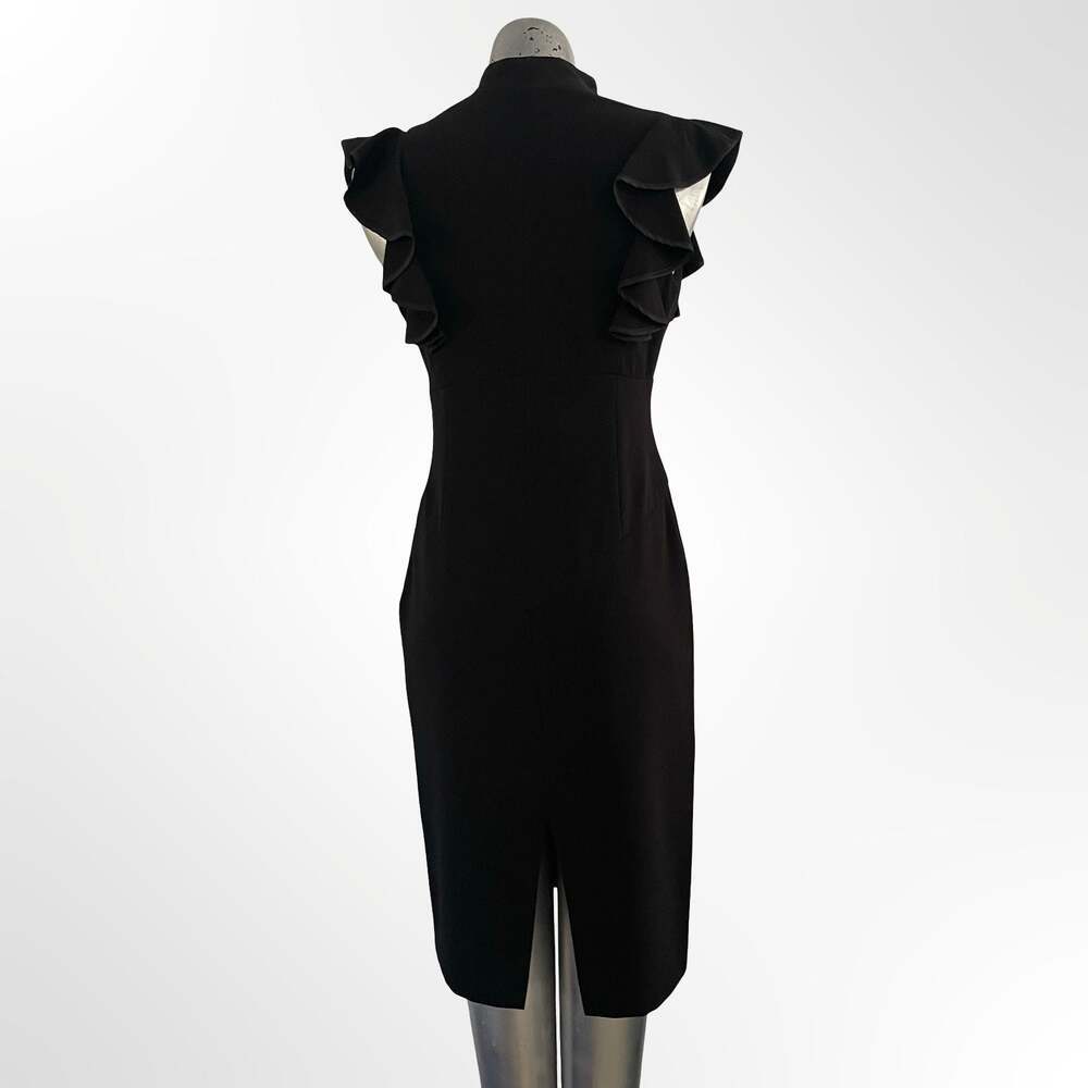 Black Halo Women's Black V-Neck Ruffle Sleeve Sheath Midi Dress