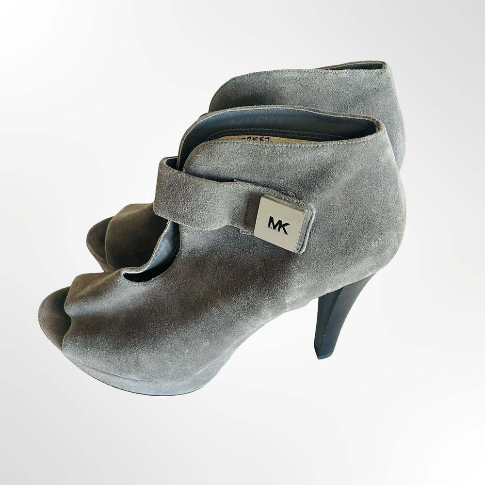 MICHAEL Michael Kors Gray Suede Platform Peep Toe Ankle Boots