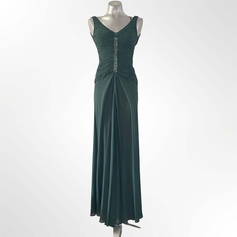 Niteline Women's Emerald Green 100% Silk Beaded Evening Gown, Size 4
