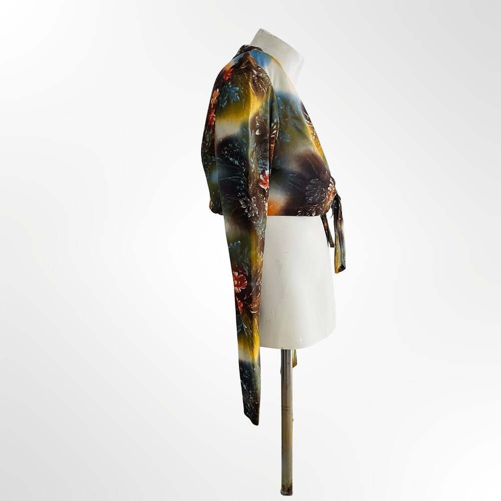 Vintage Floral Print Long Sleeve Tie-Front Crop Top