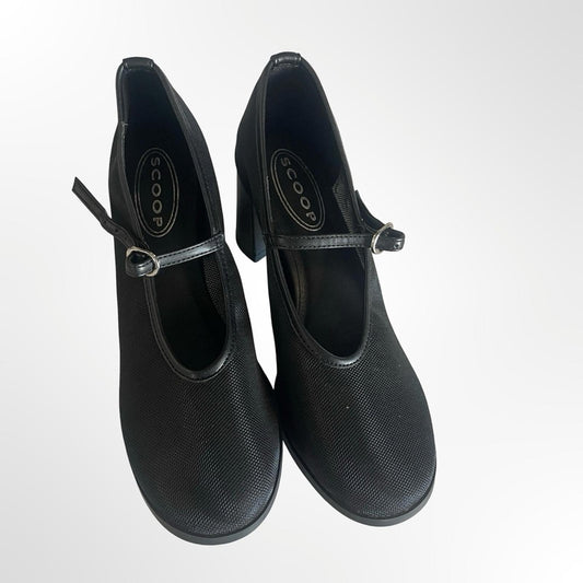 Scoop Black Mary Jane Block Heel Pumps with Adjustable Strap
