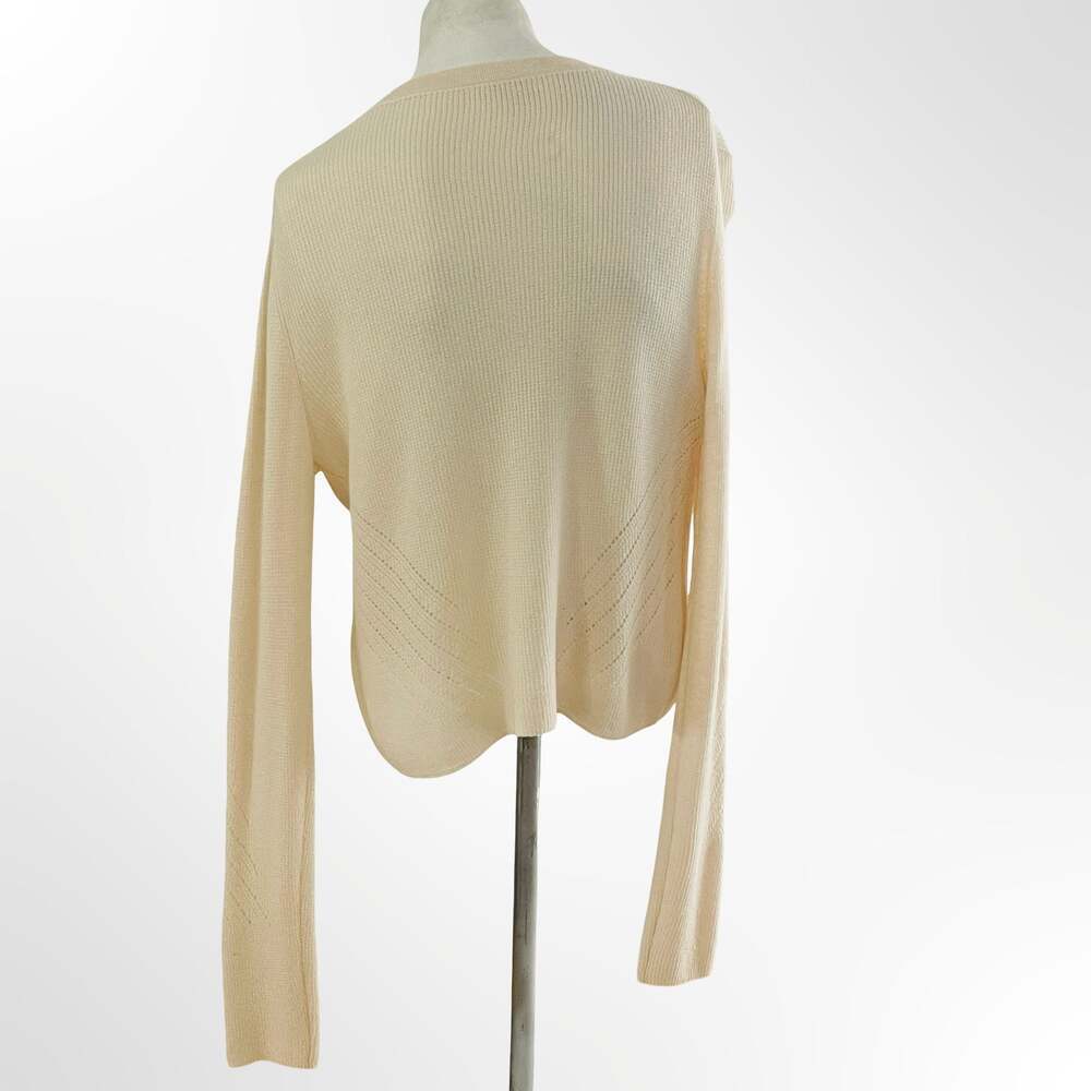 Cream Knit Hook-and-Eye Front Cropped Cardigan