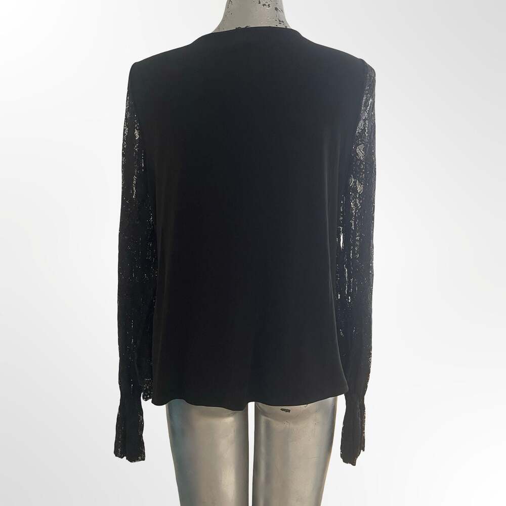 Cupio Black Long Sleeve Lace Overlay Top