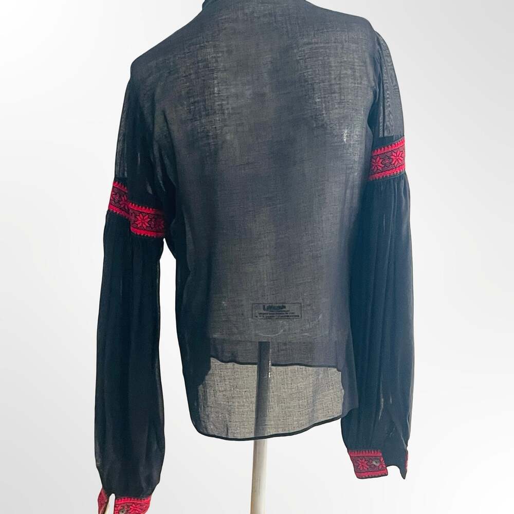 Vintage Eros California Black and Red Embroidered Peasant Blouse Long Sleeve