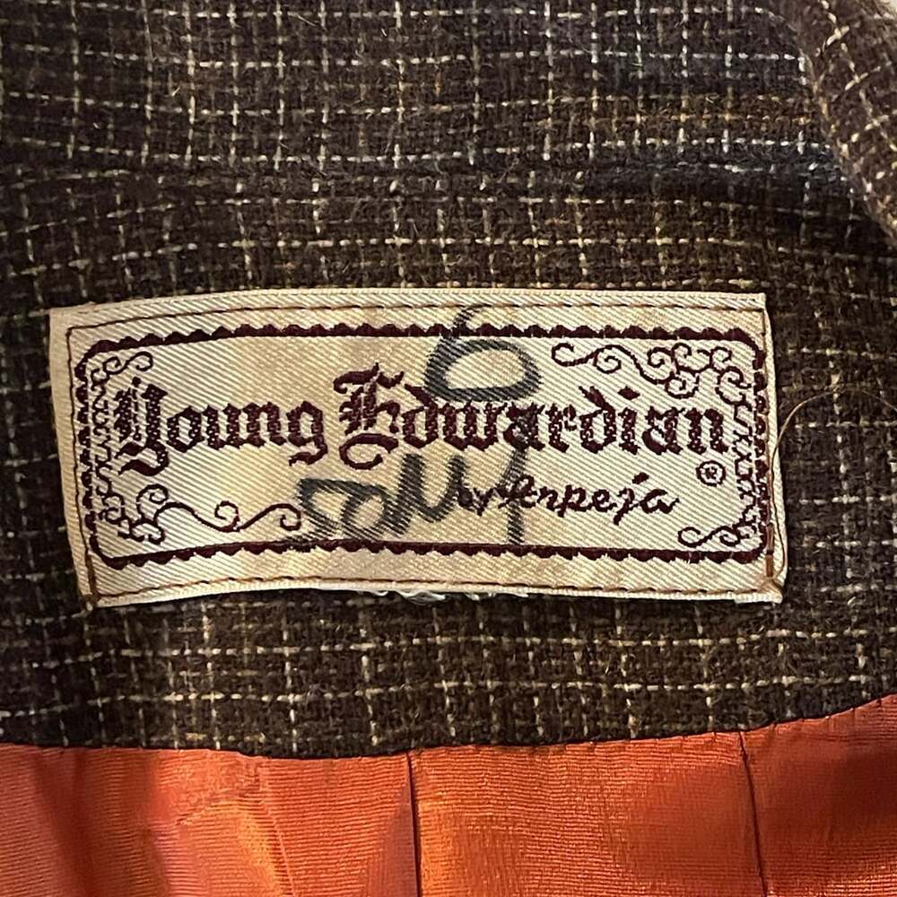 Vintage Young Edwardian Brown Plaid Wool Blazer Jacket with Velvet Contrast Yoke