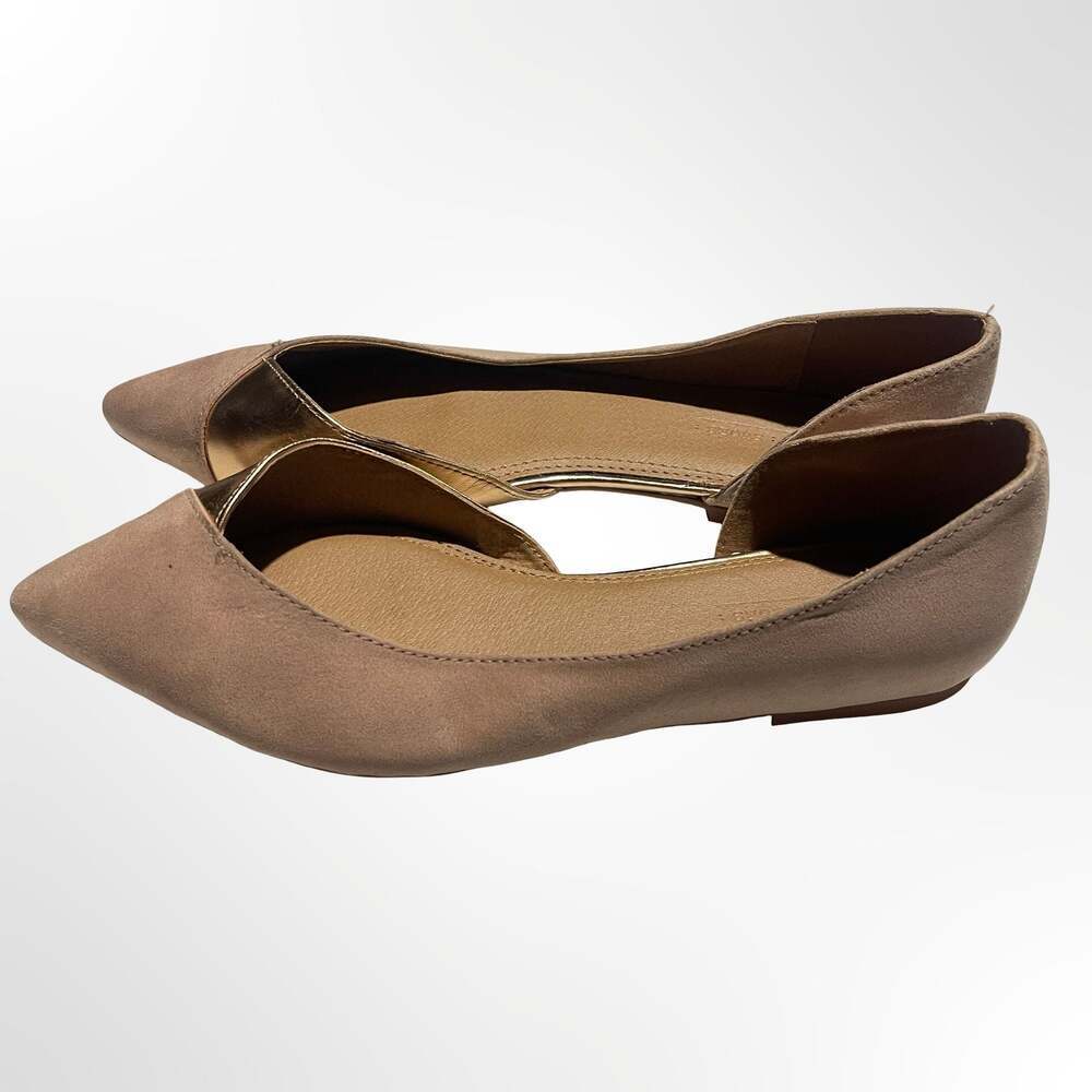 ASOS Shoes Beige Suede and Gold Pointed Toe D'Orsay Flats