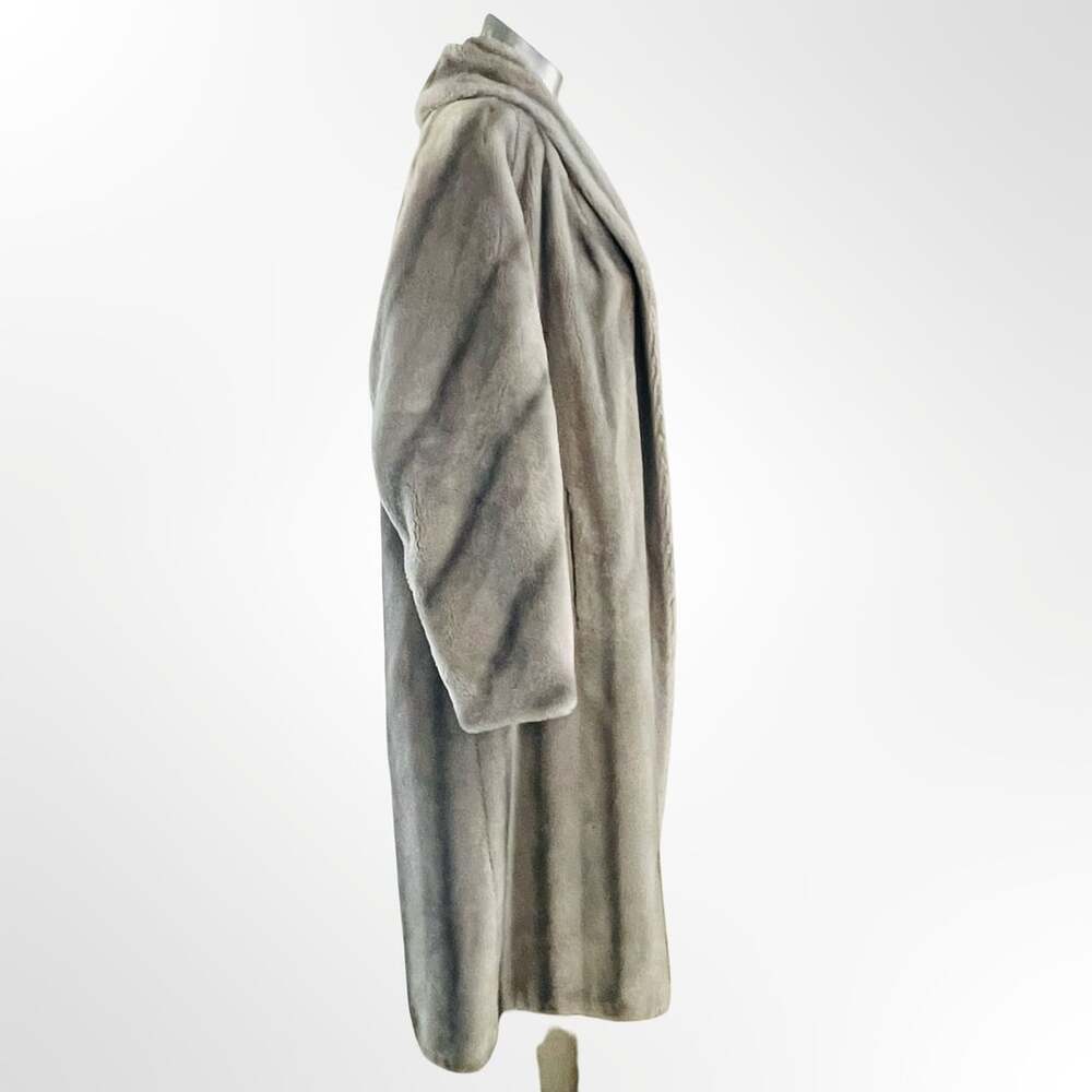 Vintage La France Roma Simulated Fur Long Coat Shawl Collar Blue Gray