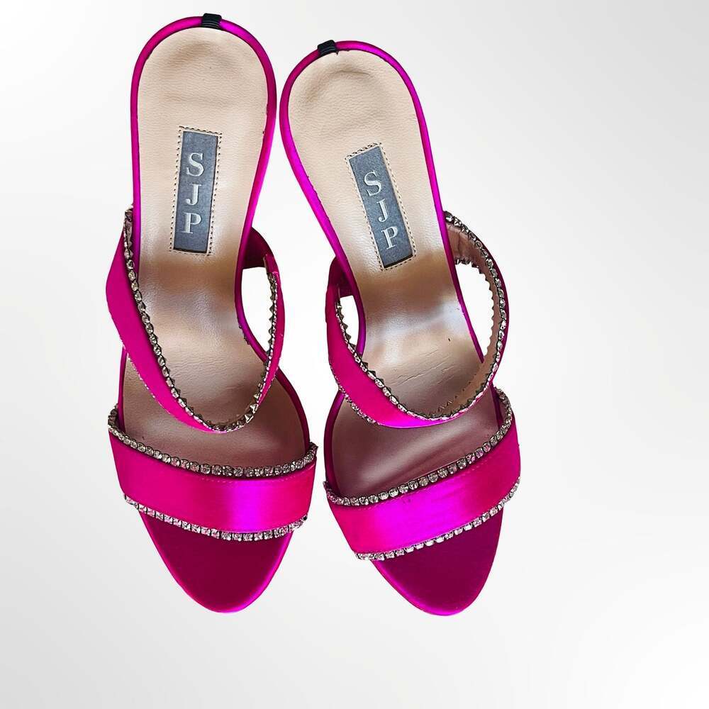 SJP by Sarah Jessica Parker Blossom Rhinestone-Embellished Satin Slide Heels