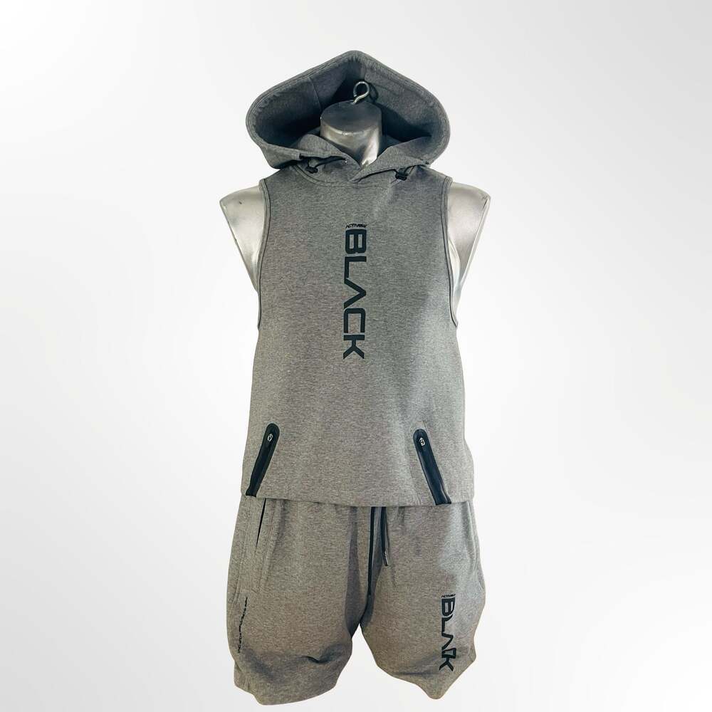 Actively Black Men's Sleeveless Hooded Tank Top and Shorts Two-Piece Set