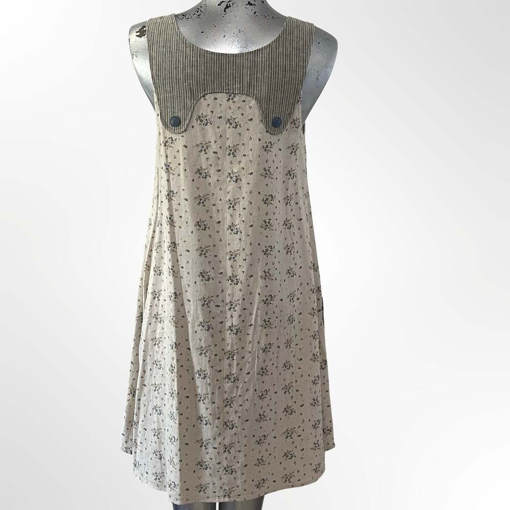 Custom Made Sleeveless A-Line Pinafore Dress with Floral Print and Striped Pocke