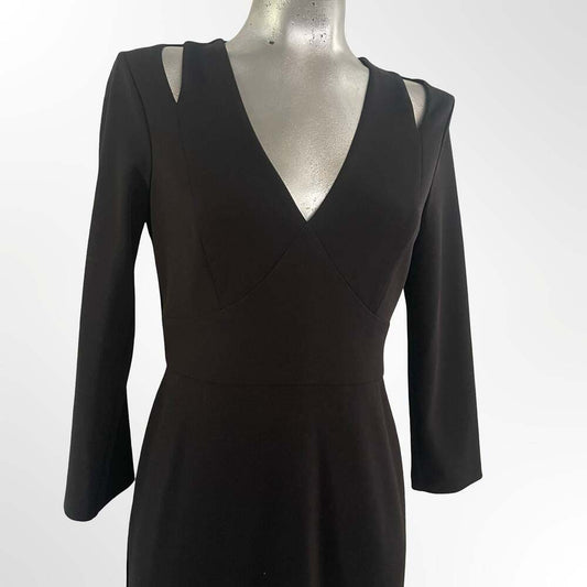 Calvin Klein Women's Black Long Sleeve V-Neck Formal Dress with Shoulder Cutouts